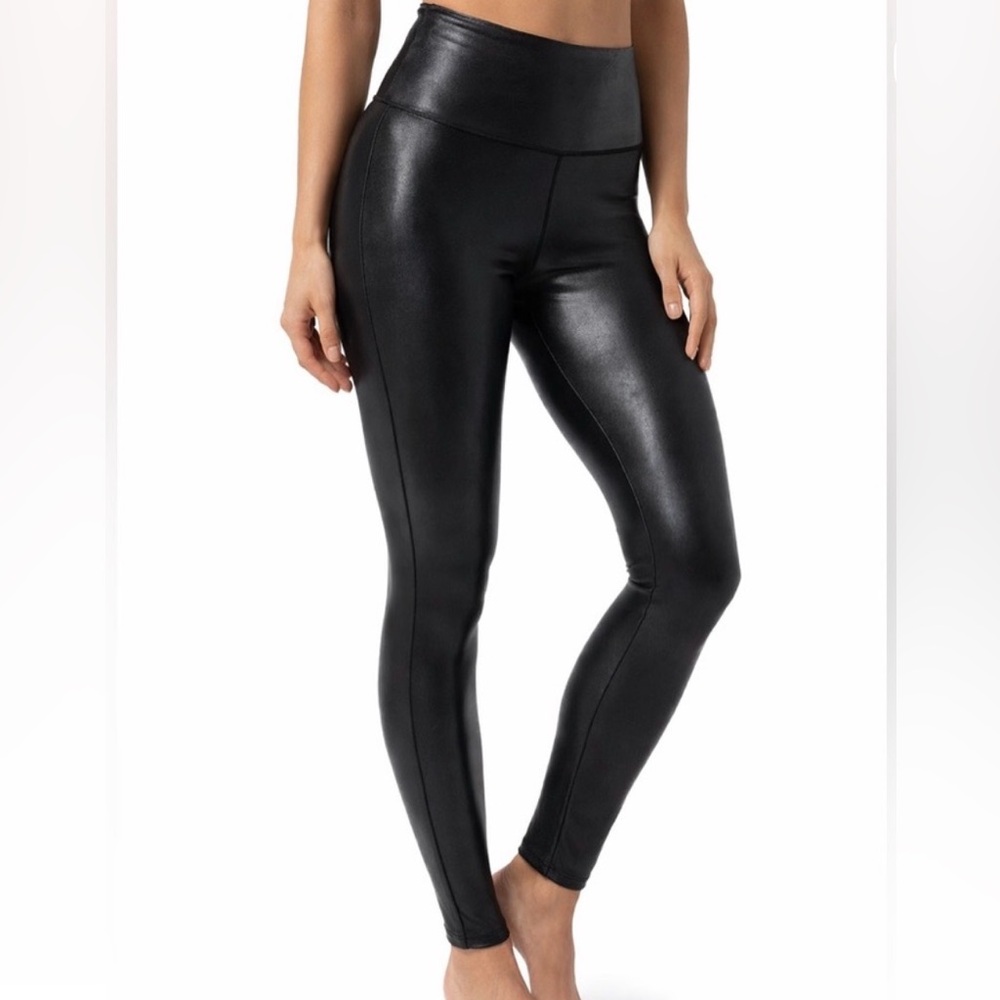 SPANX Shiny Black Leggings High Waist Compression Tummy Control 2X Tall